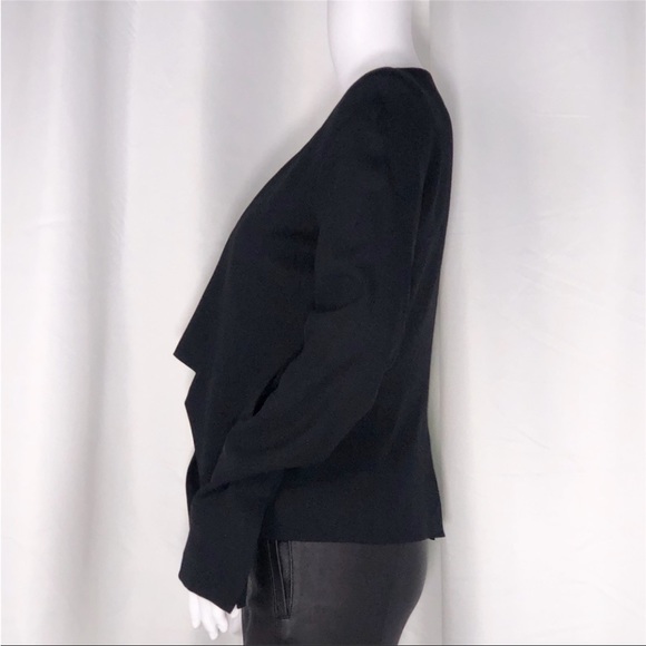 Halston Heritage Black w/Leather Panel Jacket OffSet Lapel Open Front Lined SzS - Picture 3 of 16